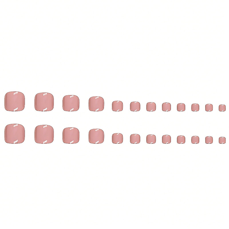 48pcs Short Square Press on Toe Nails, Nude Pink Solid Gloss Simple Casual Nails