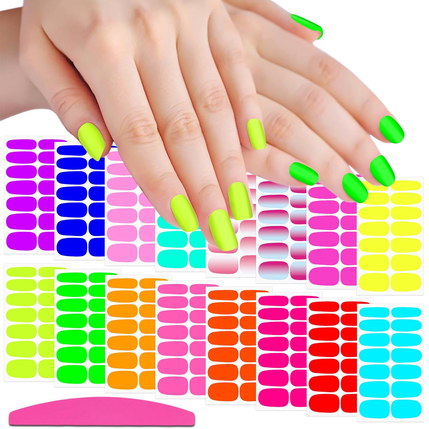 16 Sheets Fluorescence Nail Wraps for Women Self Adhesive Fluorescence Color