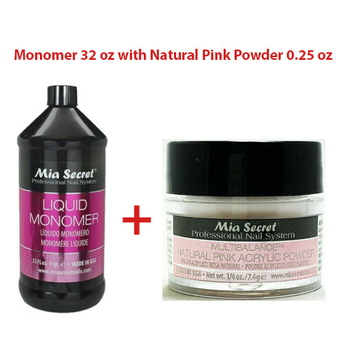 Mia Secret Liquid Monomer 32 oz with Natural Pink Acrylic Nail Powder 0.25 oz