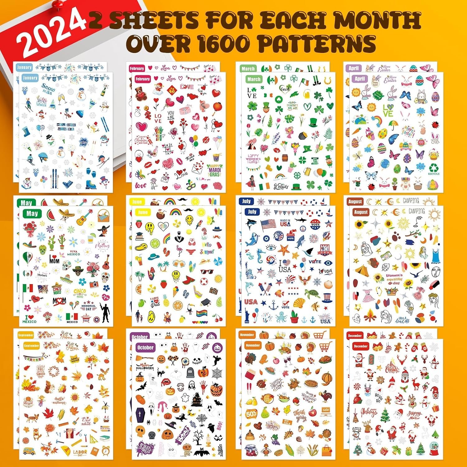 12 All Holiday Nail Stickers, 24 Sheets Seasonal Variety Pack 2 Pcs Per DIY…