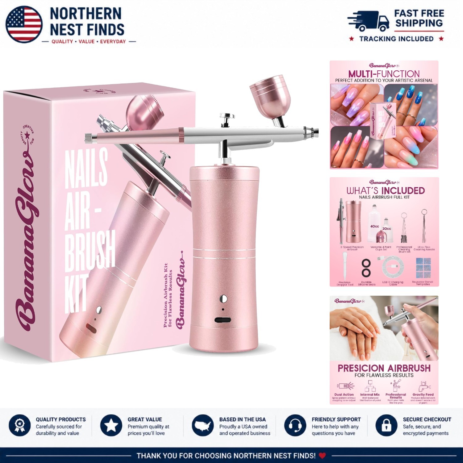 Portable Cordless Nail Art Airbrush Kit – Professional Stencils & Tools Included