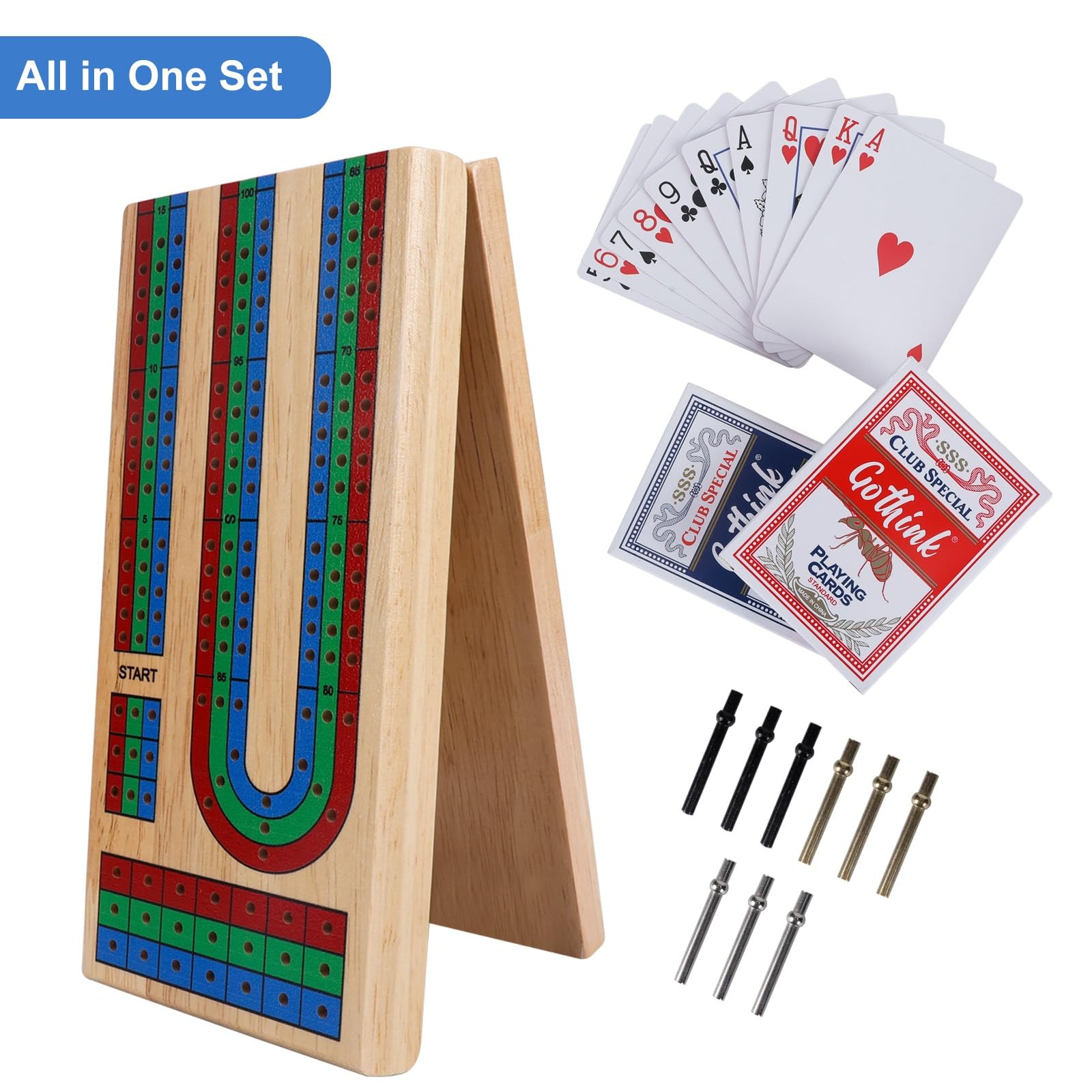 Offelec Upgraded Wooden 15 inches x 3.5 inches, Folding Cribbage Board