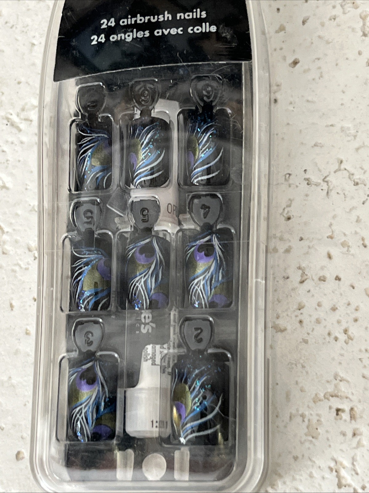 Claire’s NAILS Elegant Peacock Feathers AIRBRUSH Blue Green Black PRESS ON ~ 24