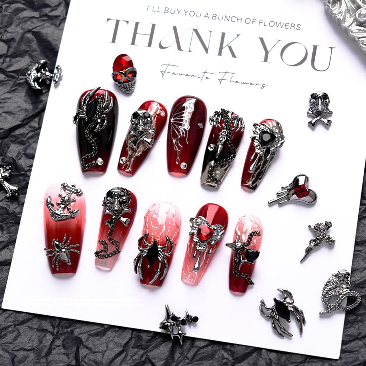 Halloween Nail Charms 22PCS 3D Alloy Spider Skull Halloween Nail Art Charms V…