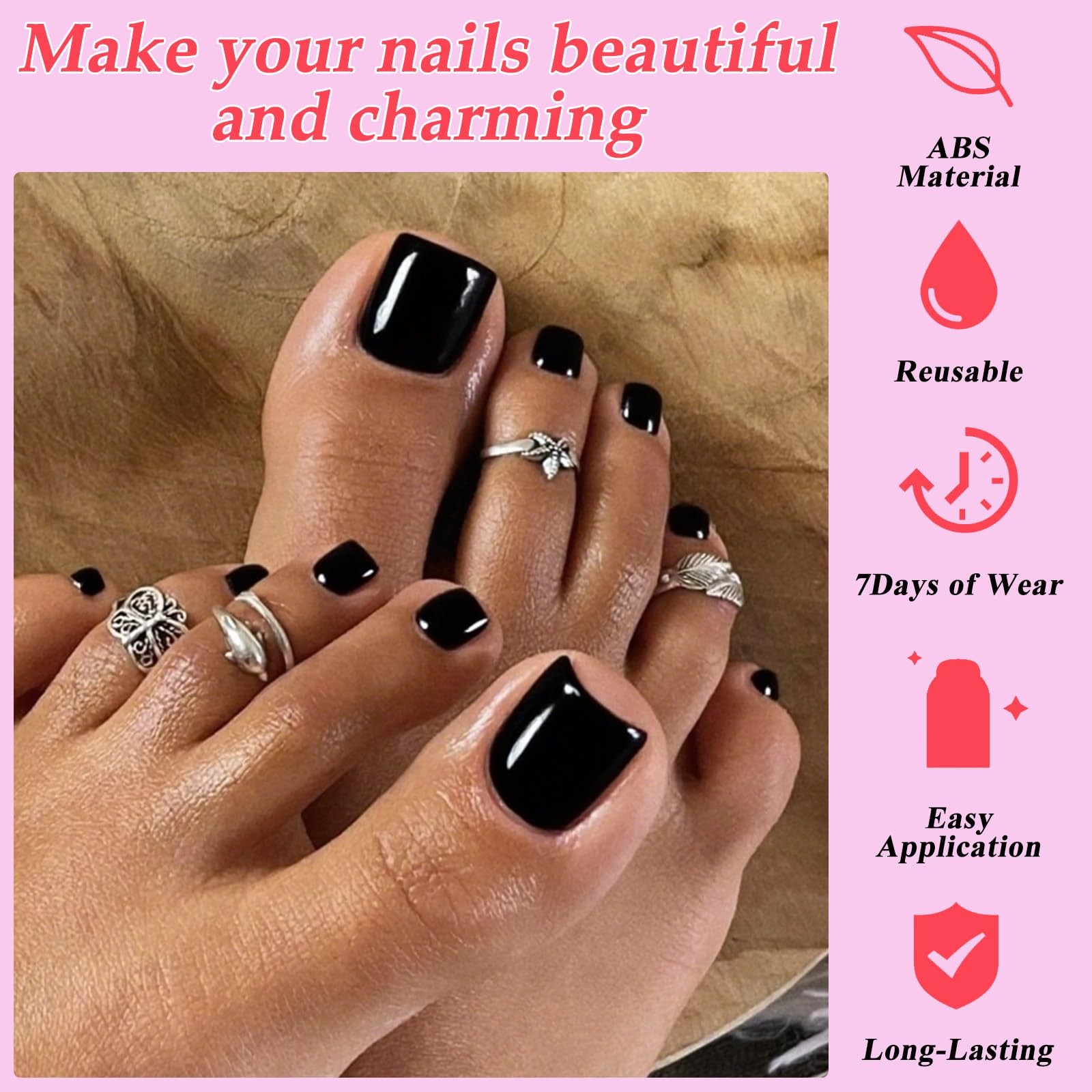 Lifextol 120PC Black Press on Toenails for Women Fake Toe nail