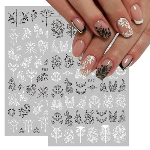 8 Sheets Flower Vintage Vine Nail Stickers, 3D Self-Adhesive Vintage Flower