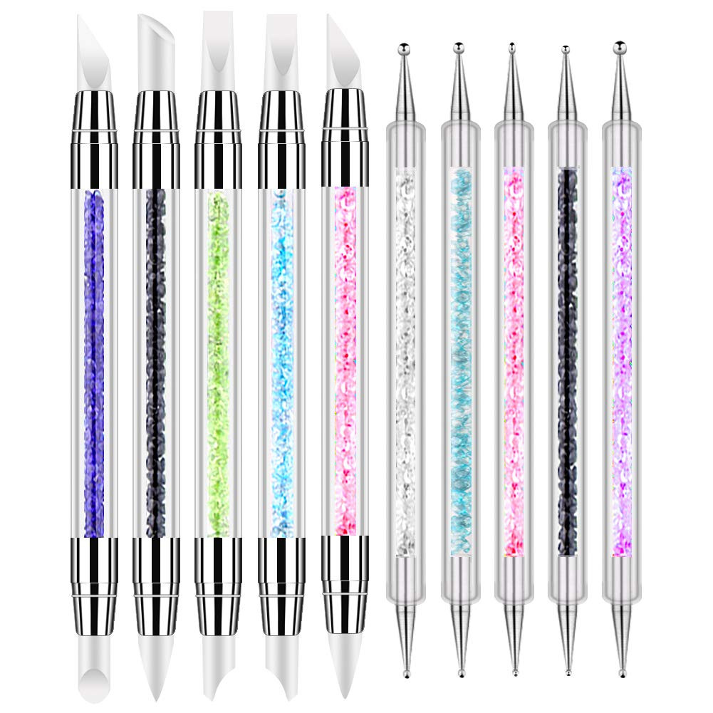10Pcs Nail Art Gel Carving Pen Nail Dotting Tool Silicone Nail Brushe Set Nail T