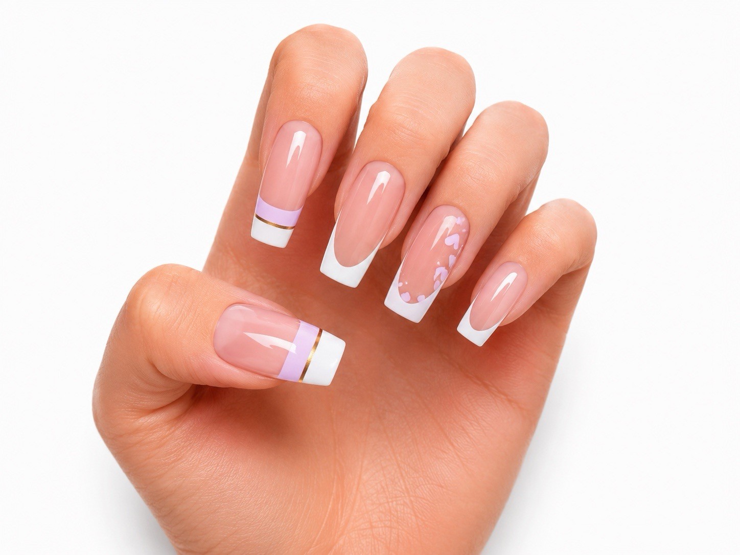 SET OF 2 Yellow Floral French Tip Press On Nails | Nude Pink Coffin Nails