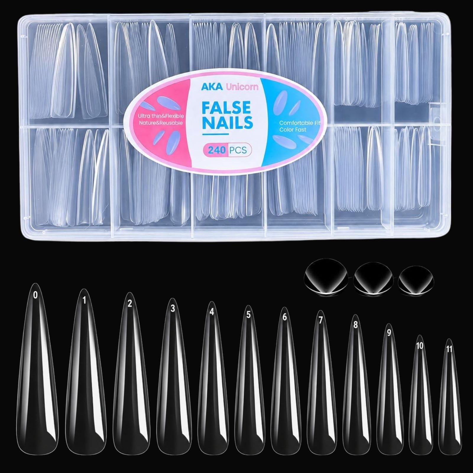 Long Stiletto Nail Tips, 240 Pcs Full Cover Clear Soft Tips