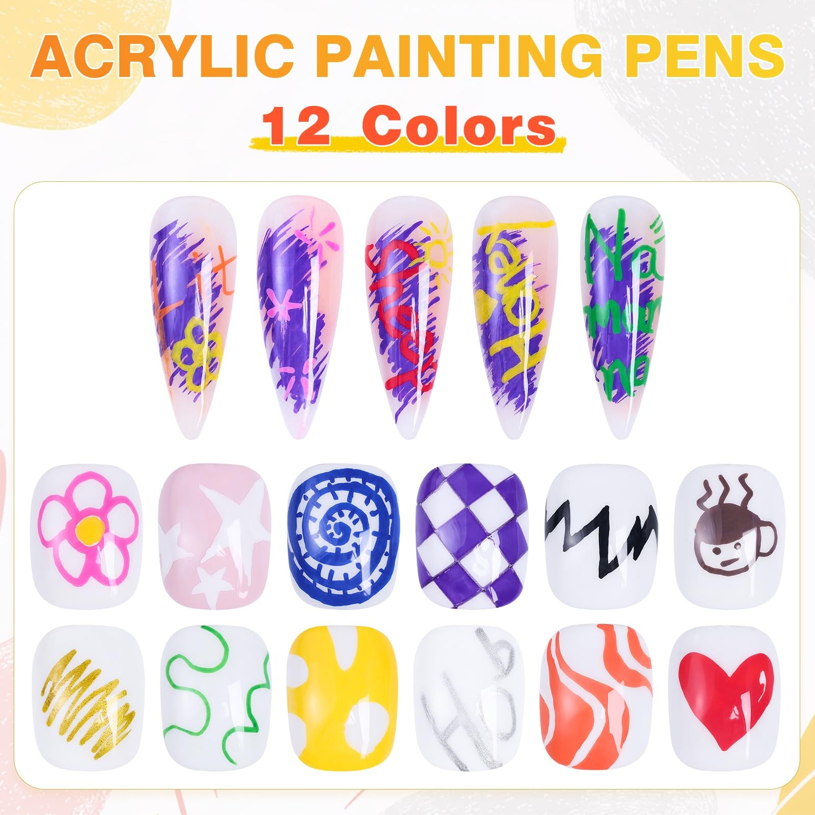 Nail Art Pens Set Fine Tips: 12 Colors 3D Nail Polish Acrylic Pens 0.7MM