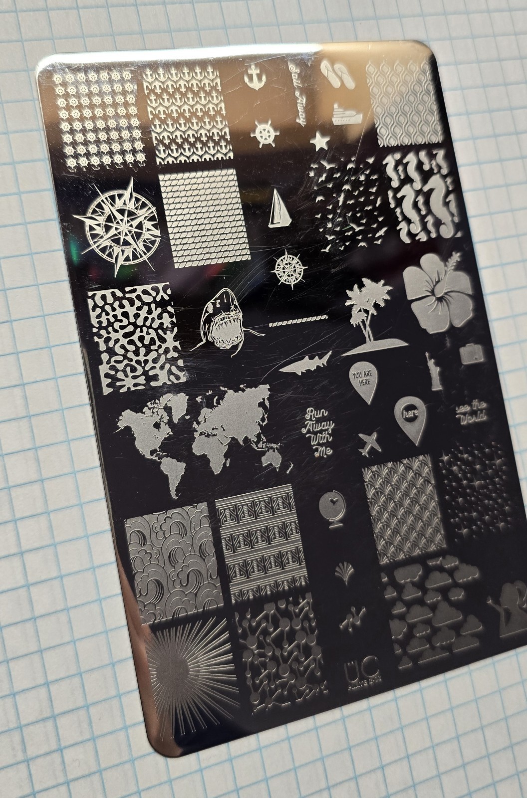 UBER CHIC UC 2-03 Nail Stamp Plate UberChic Travel Around The World Shark Ocean