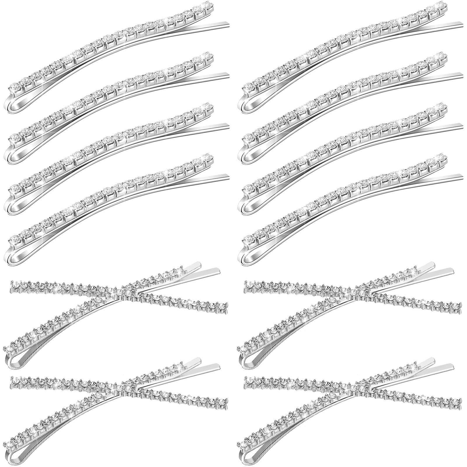 12 Pieces Rhinestone Bobby Pins Decorative Fancy 1 Count (Pack of 1), Silver