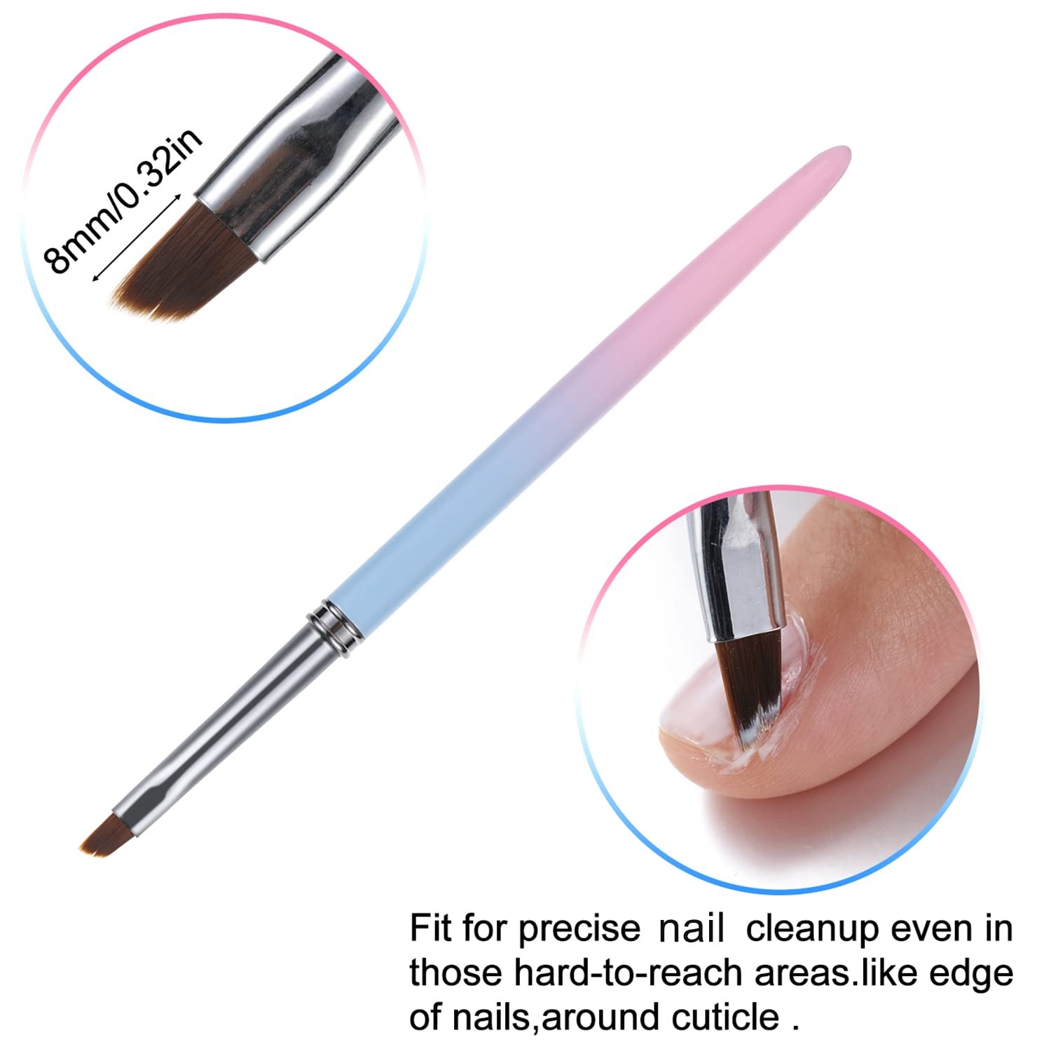 INENK Nail Art Clean Up Brushes 2 Pcs Round Angled