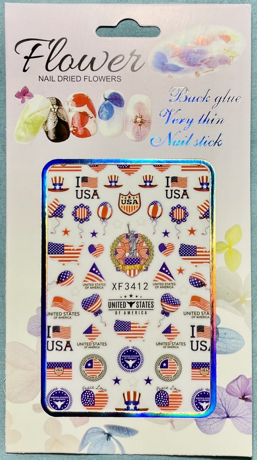 Nail Stickers Art Decal DIY Design 3D Waterproof Summertime July 4th Flag XF3412