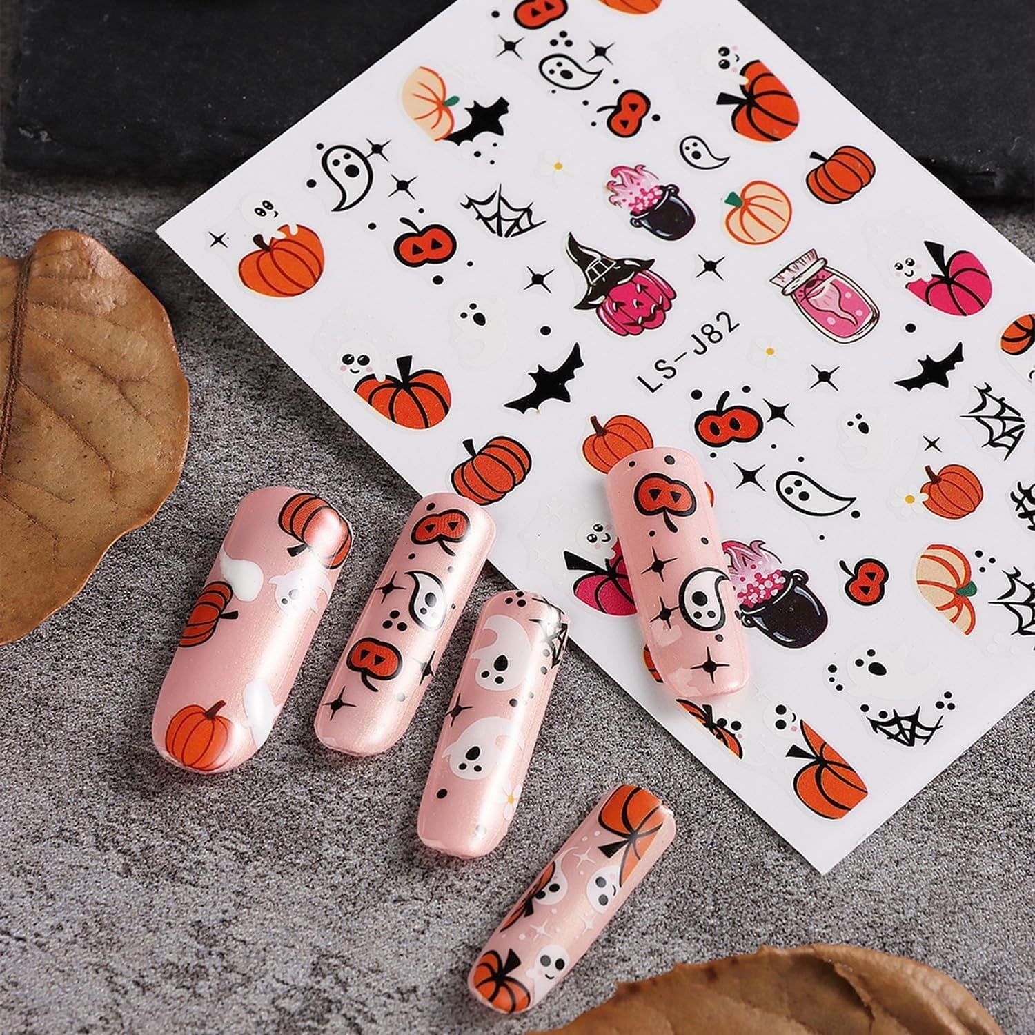 Halloween Nail Sticker Pumpkin Nail Art Sticker Cute Cat Nail Decals Spider W…