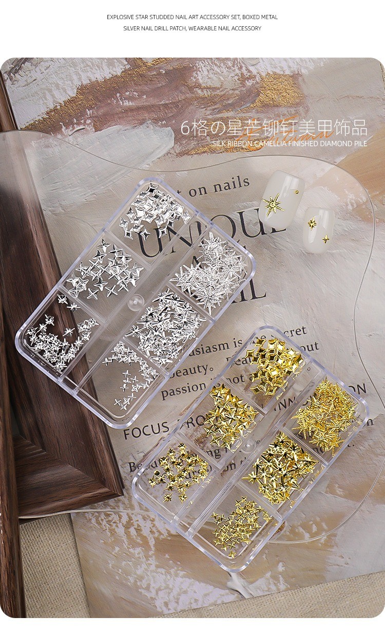Metallic Gold Silver Nail Art Rhinestones Decor Flatback Starburst Pentagrams