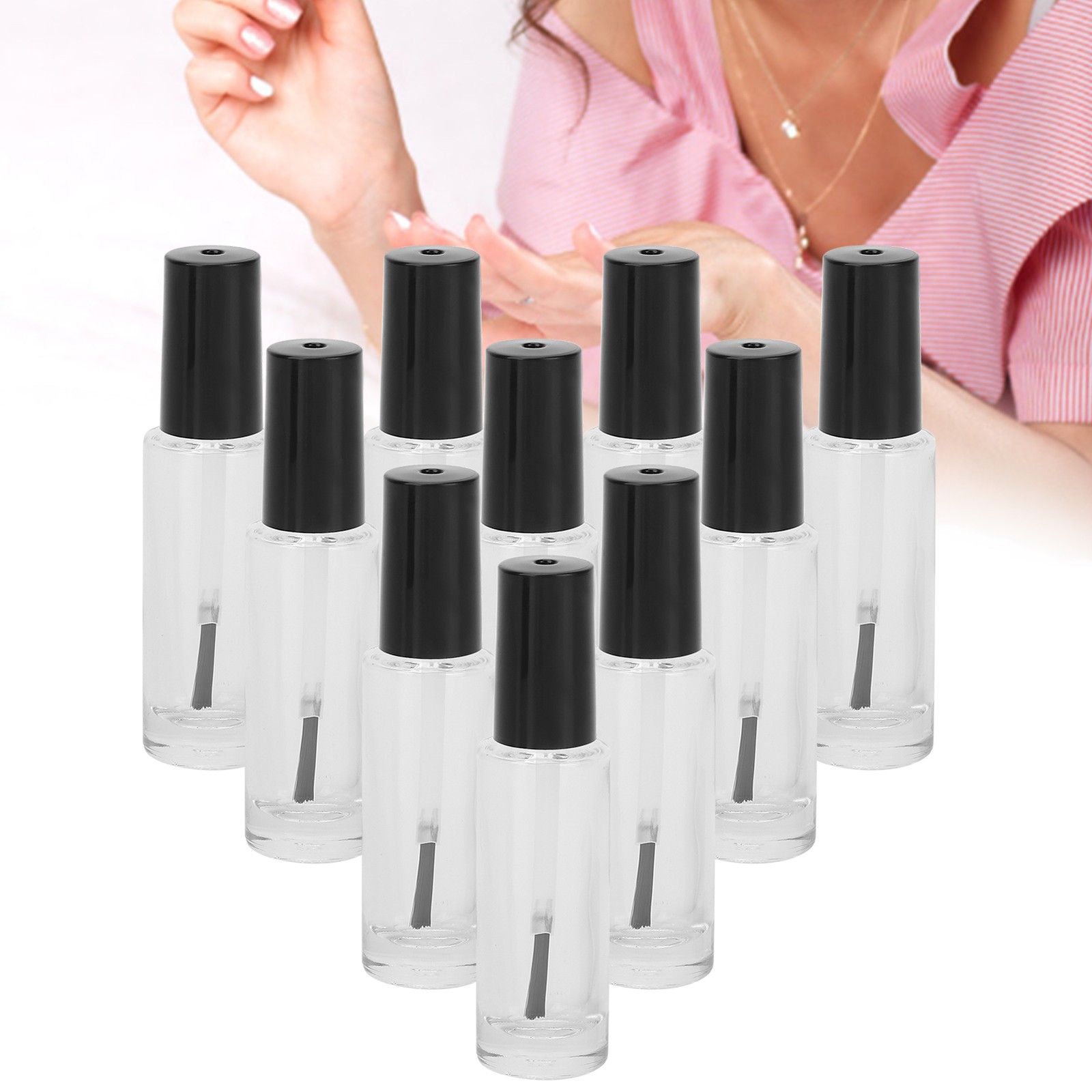 10pcs 8ml Empty Nail Polish Glass Bottles Accessory With Brush Cover Mixing
