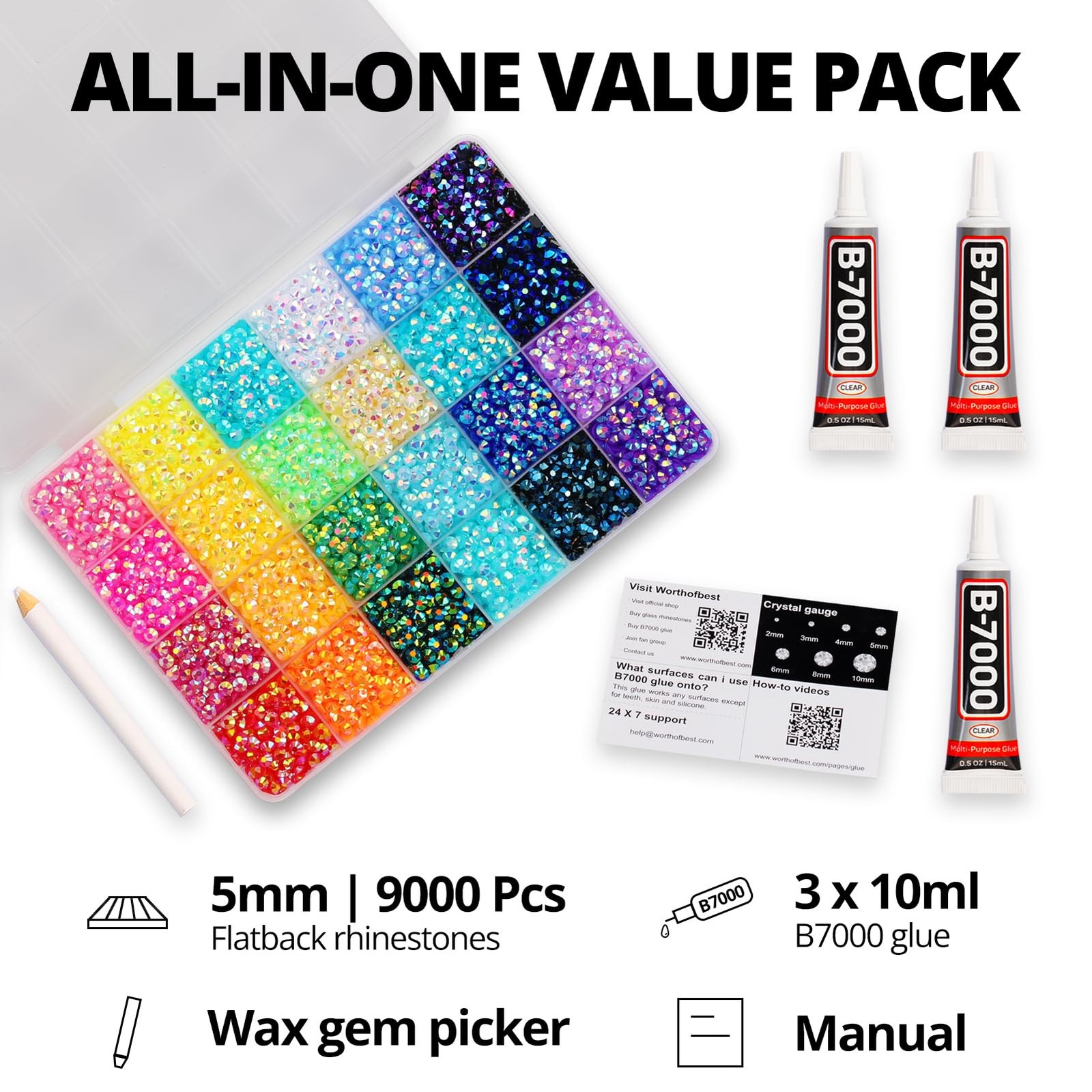 9000Pcs Resin Rhinestones for Bedazzling Crafting, 5mm Jelly Colorful Rainbow…