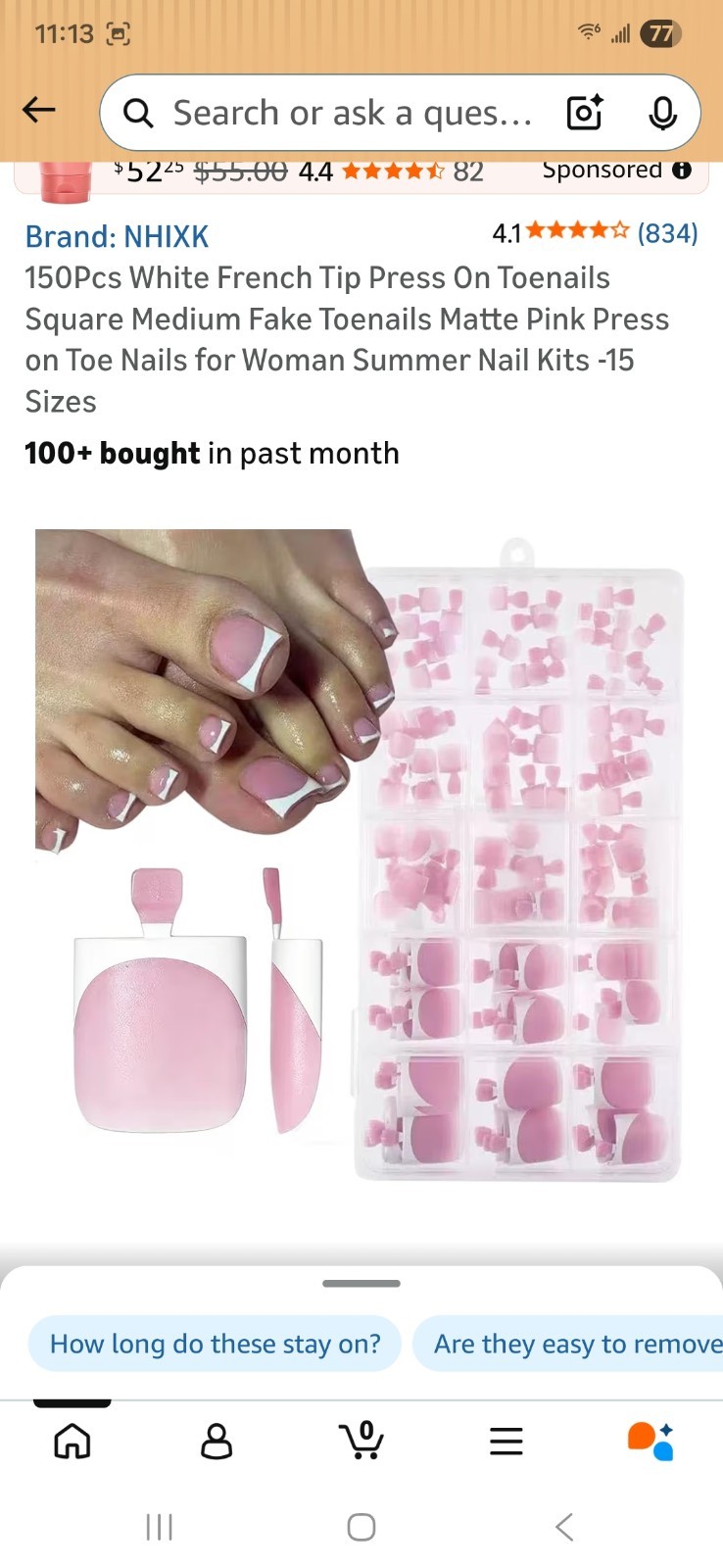 NHIXK French Press-On Toenails Pink White Medium Square Full Cover 150pcs