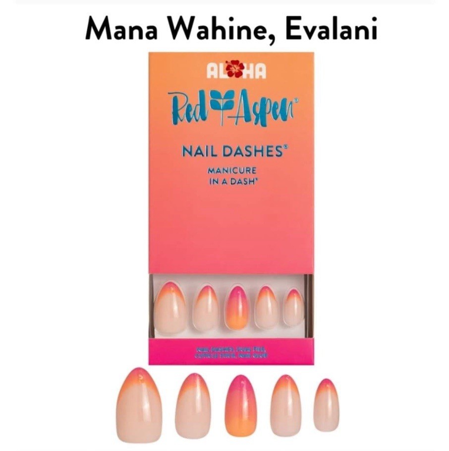 Red Aspen Press On Nails~Mana Wahine, Evalani ~Almond~Pink & Orange Ombre French