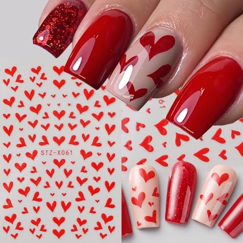 6pcs Glitter Heart Nail Stickers for Women – Valentine’s Day Nail Art Stickers