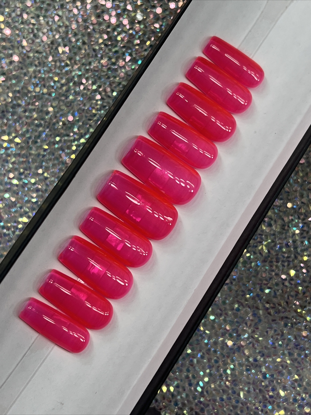 🔥 CUSTOM Gel Press On Nails, PINK JELLY, 10p Set NEW WITH FULL KIT