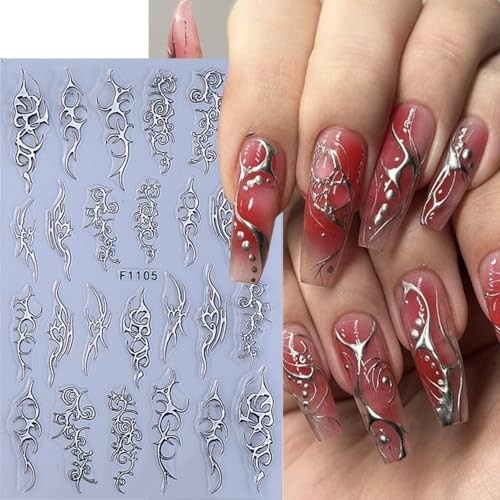 8 Sheets Goth Nail Stickers for Nail Art 3D Punk Style Black Belt Nail Goth-8