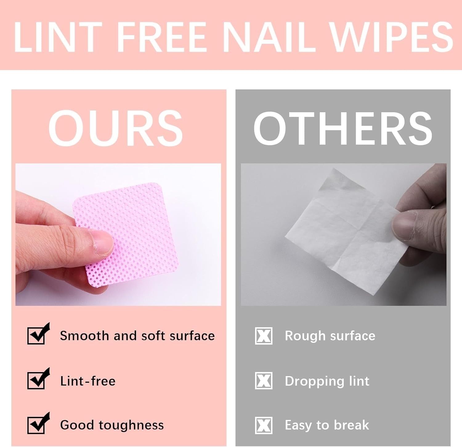 Lint Nail Wipes, Pink No Lint Nail Wipes for l Nails Lint Free