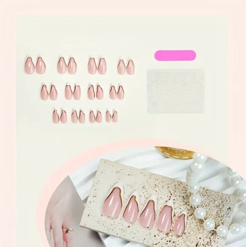 Elegant white and gold press on nails