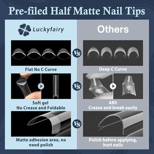 XXL Nail Tips Square 120 Pcs 12 Sizes – No C Pre-buff Square 2XL – Half cover