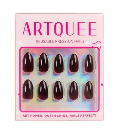 Press on Nails Short Burgundy Almond False Tips Glossy Burgundy – Almond
