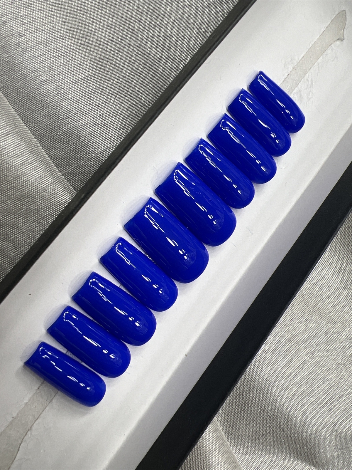 🫐 CUSTOM Gel Press On False Nails, BLUE SQUARE NAILS, 10p set M w/ FULL KIT