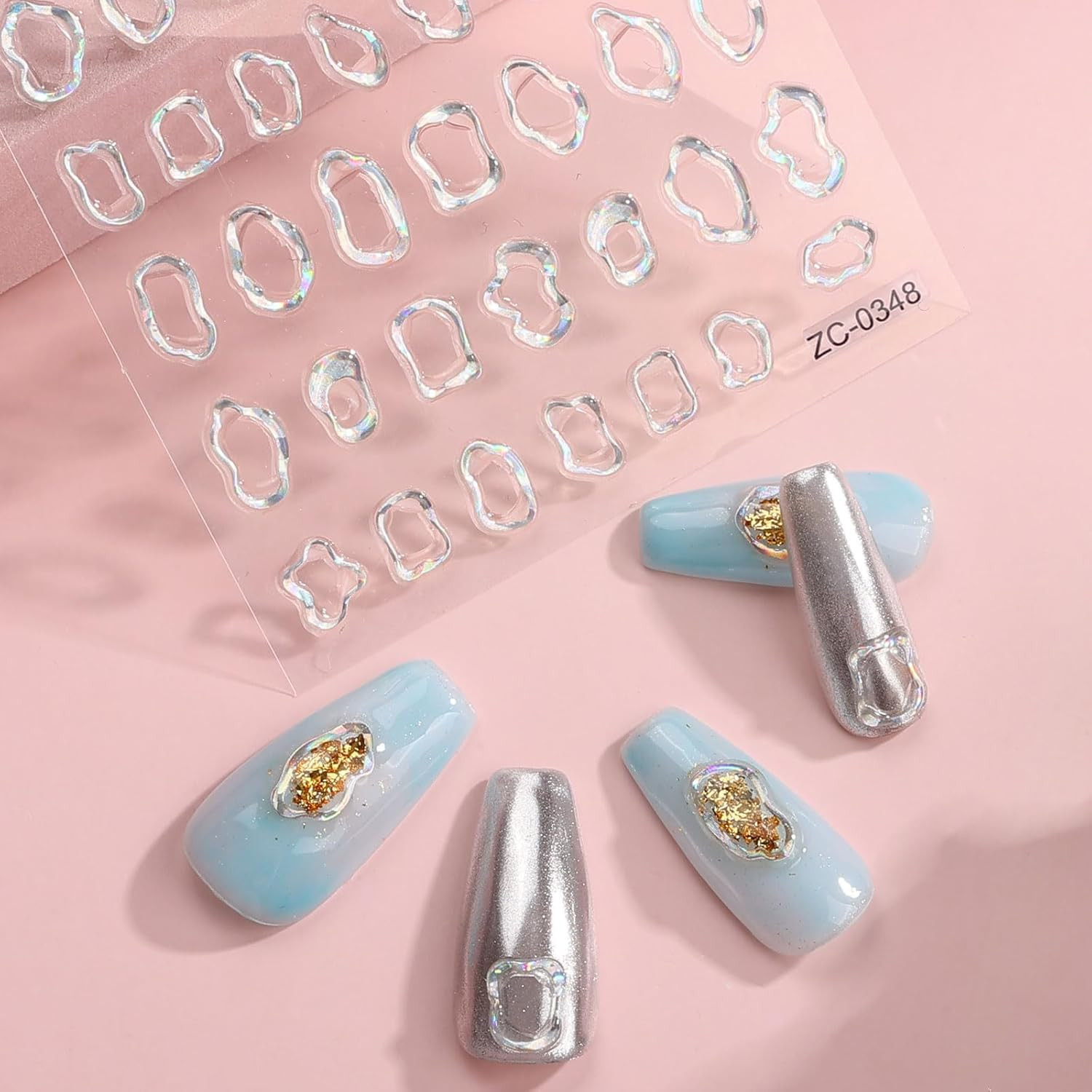 6 Sheets 3D Embossed Gold Irregular Geometric Nail Art Stickers Decals Self