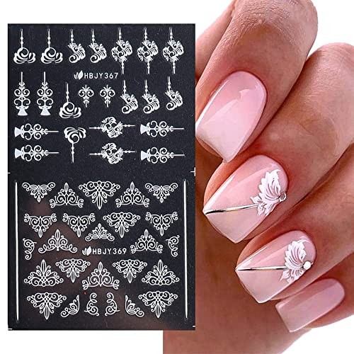 Flowers Nail Art Stickers Decal ,White Flowers Nail Stickers Nail 361-372 White