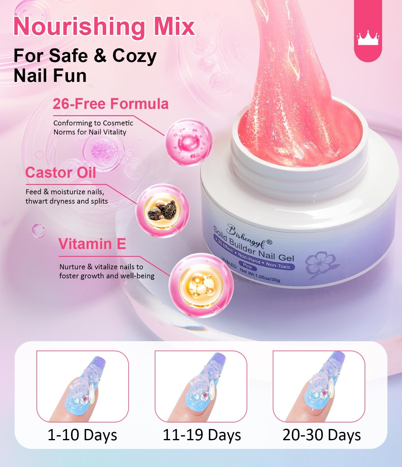 Solid Builder Gel For Nails – Non-Sticky Hand 3D Gel Nail Art Easy Shape 3D S…