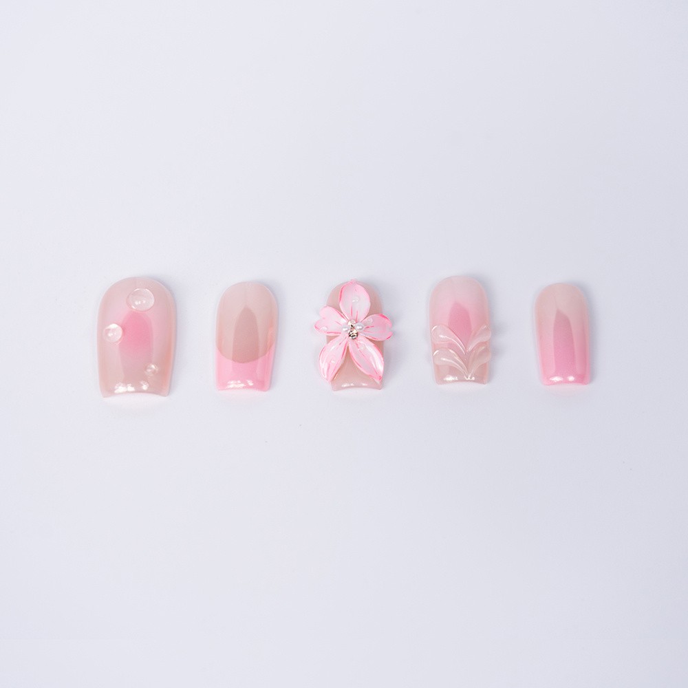 Handmade High Quality Squoval Shape Press On Nails Light Pink Fake Nails S-L