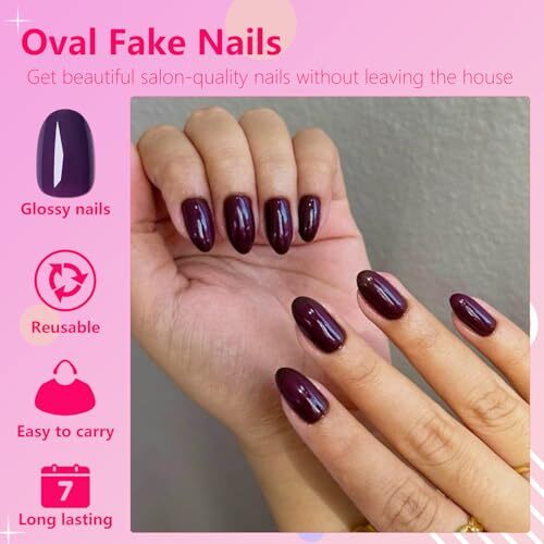 Oval Press on Nails Short Fake Nails, 240pcs Nails Press on Almond Deep Purple
