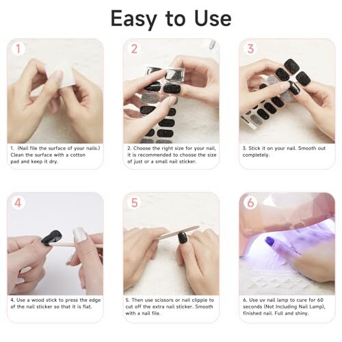 Semi Cured Gel Nail Strips, 28 pcs Gel Nail Stickers Work with Any UV Lamp,