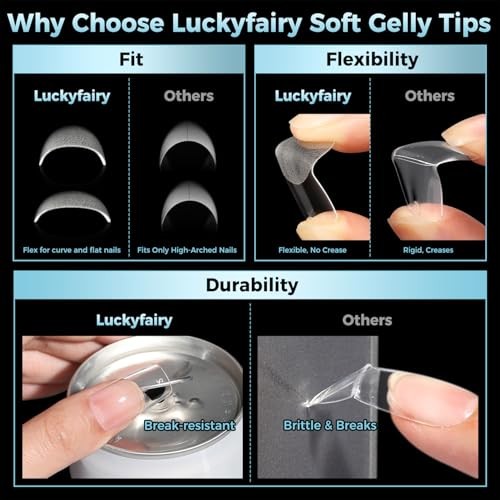 Medium Square Nail Tips, 360pcs Soft Gel Pre-Shaped Acrylic B3-Medium Square