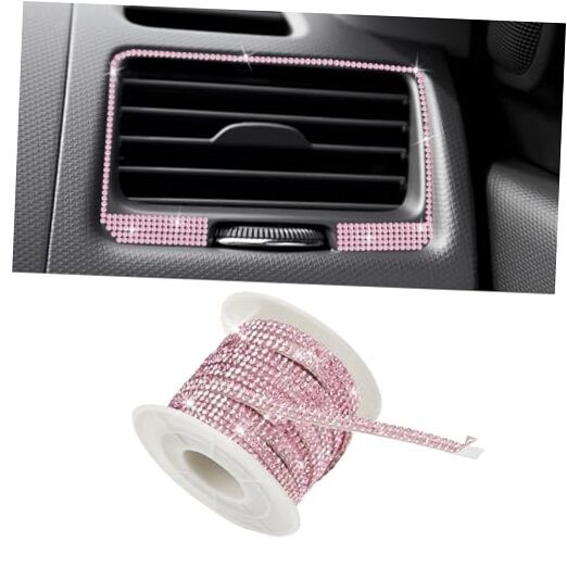 16.4Ft Bling Car Trim Self Adhesive, Glitter Car Accessories, Rhinestone Pink