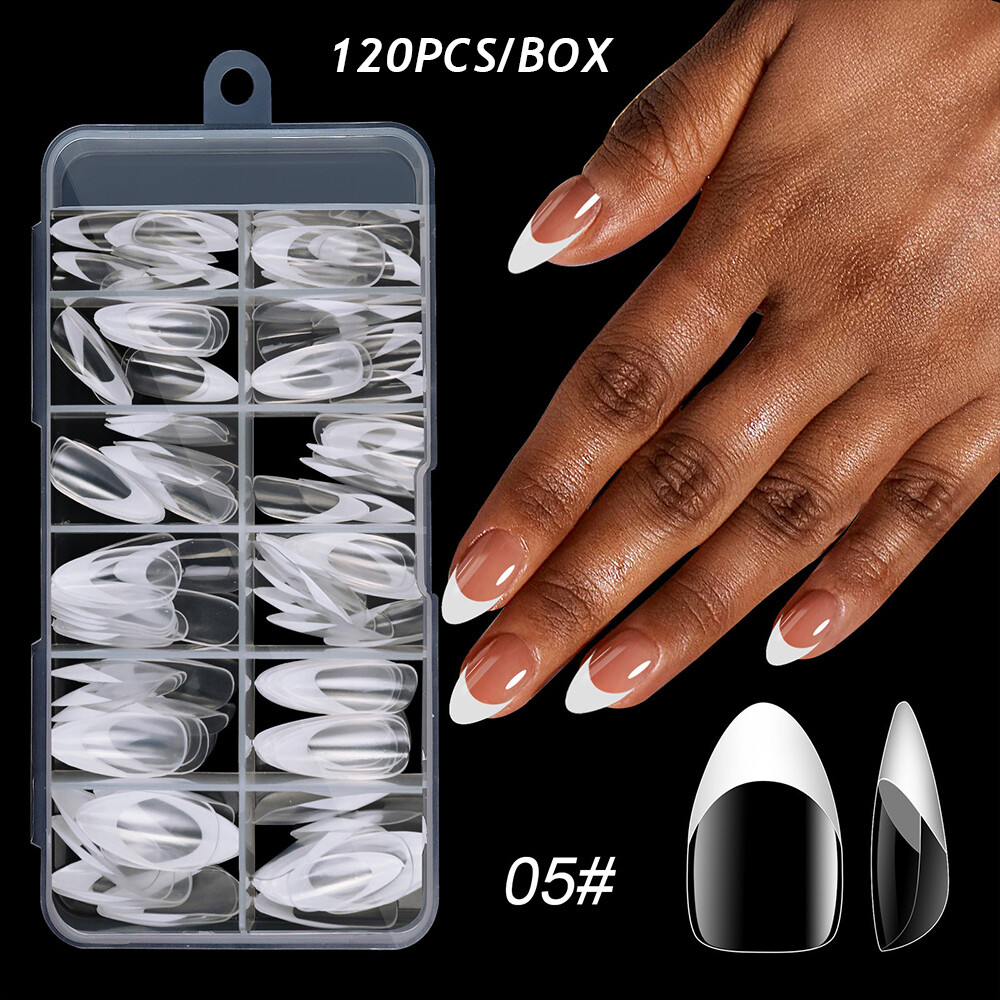 120Pcs/Box Short Square Nails Tips Full Cover Clear French False Nail Extension’
