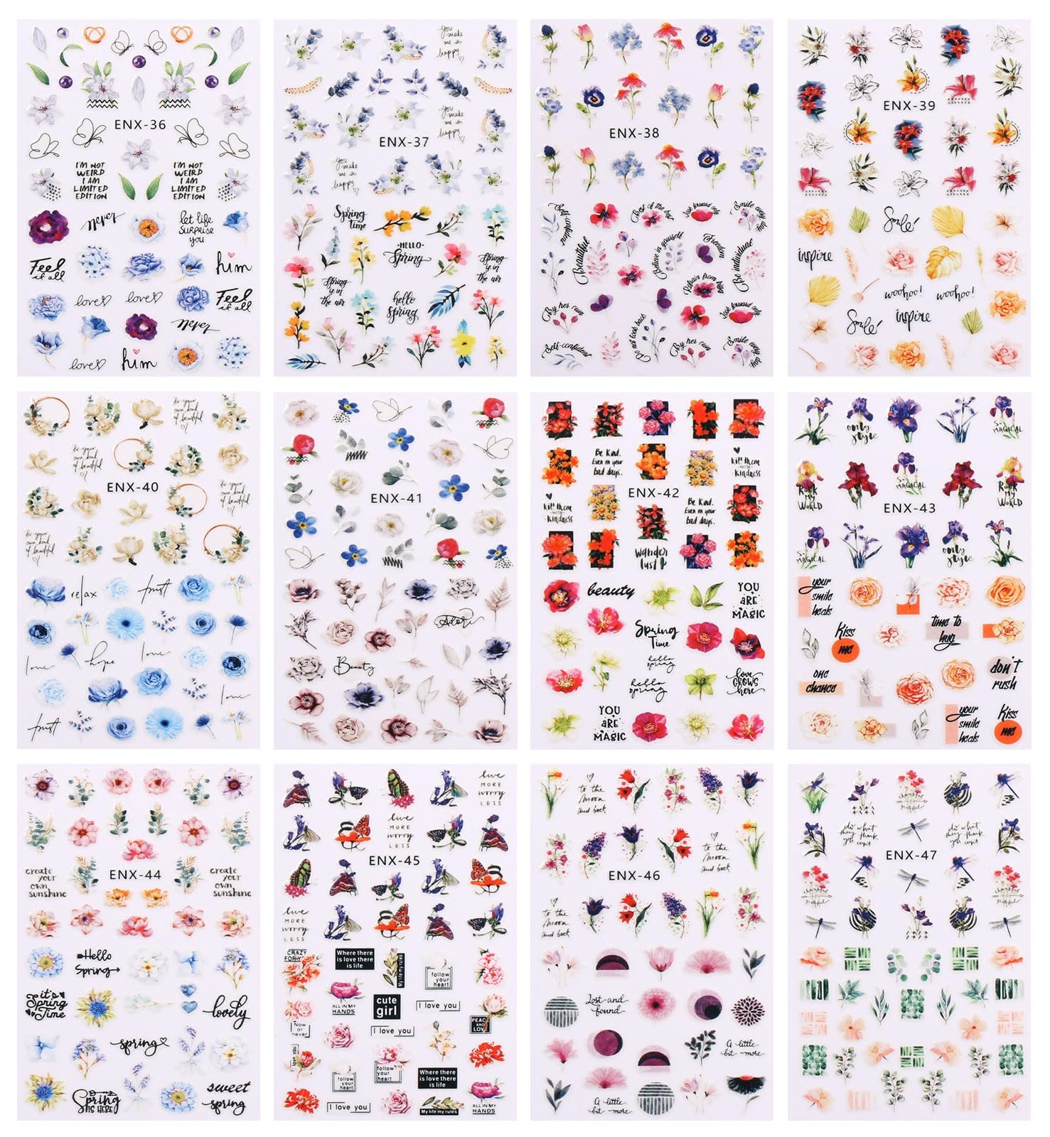 JMEOWIO 12 Sheets Flower Nail Art Stickers Decals Self-Adhesive Pegatinas…