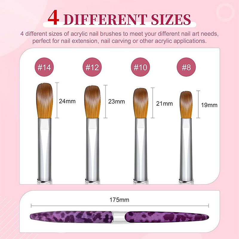 4pcs Kolinsky Nail Art Brush Pen Set for Acrylic Application Manicure E