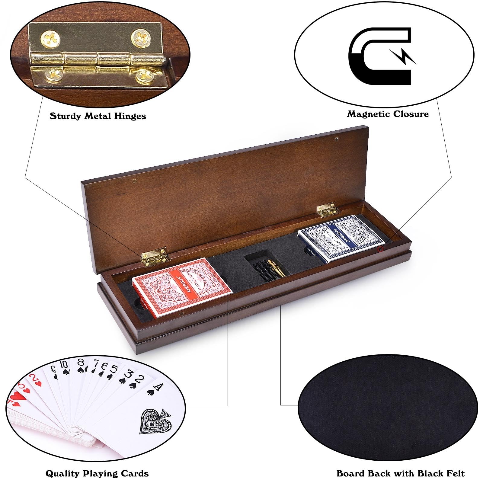 AMEROUS Wooden Cribbage Board Game Set with Magnetic 4 x 14.7 x 0.1 inches