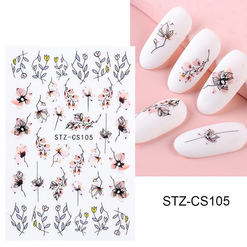 Blossom Branches Geometric Lines Nail Sticker Flower Branch Leaf Nail Decals