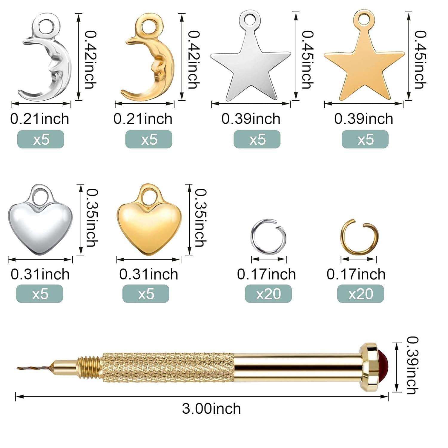71 PCS Dangle Nail Art Charms, Nail Jewelry Rings with Nail Piercing Tool Art