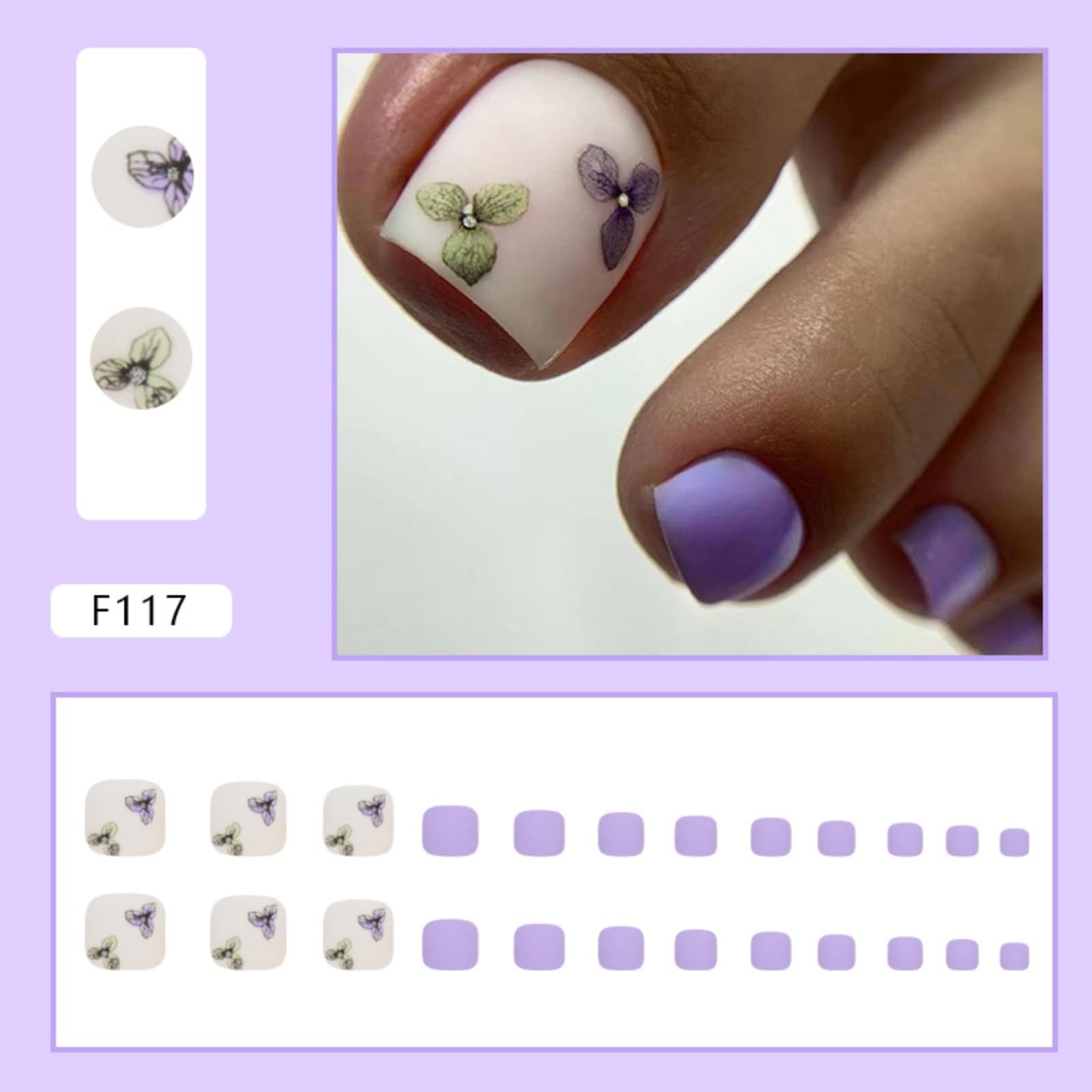 Purple Press on Toenails Short Square Fake 24 Fl Oz (Pack of 1), Multicolor