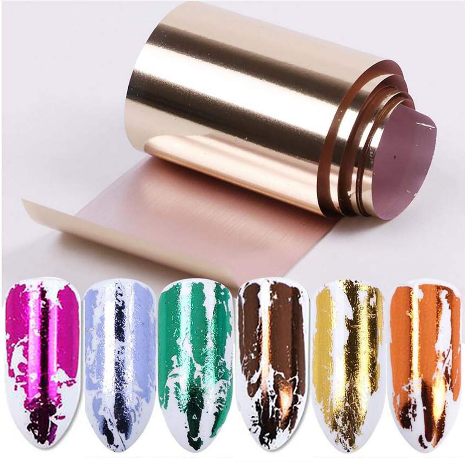 MWOOT 10 Rolls Metallic Color Holographic Nail Foil Transfer Sticker Set, Sta…