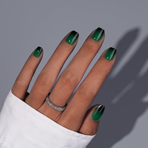 Press On Nails Short, Ombre Green Black Press On Nails Square, ombre green