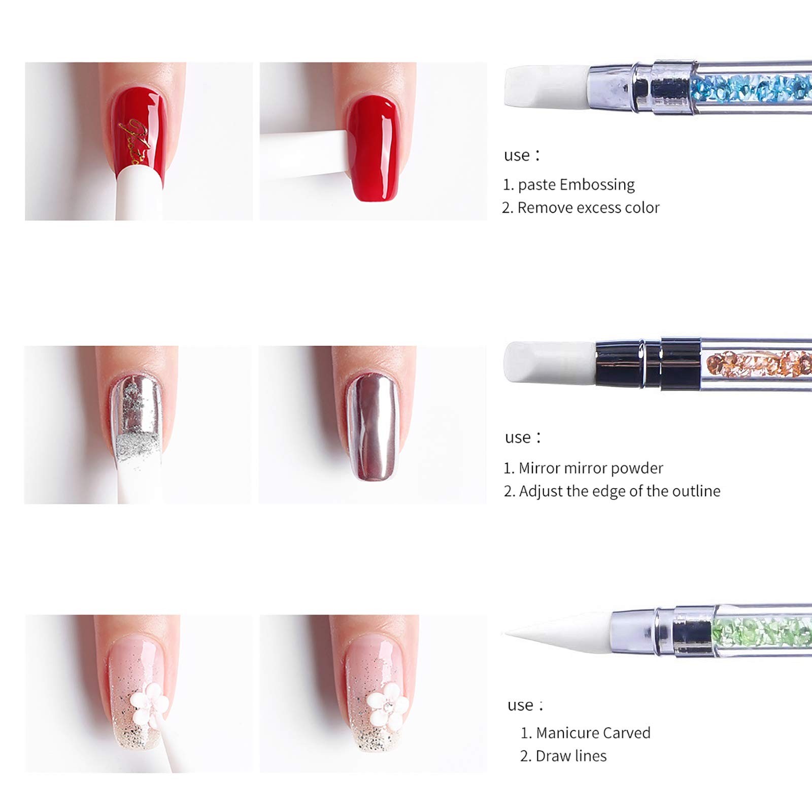Hanyousheng 5Pcs Silicone Nail Art Sculpture Pen Green+Orange+Blue+White+Pink